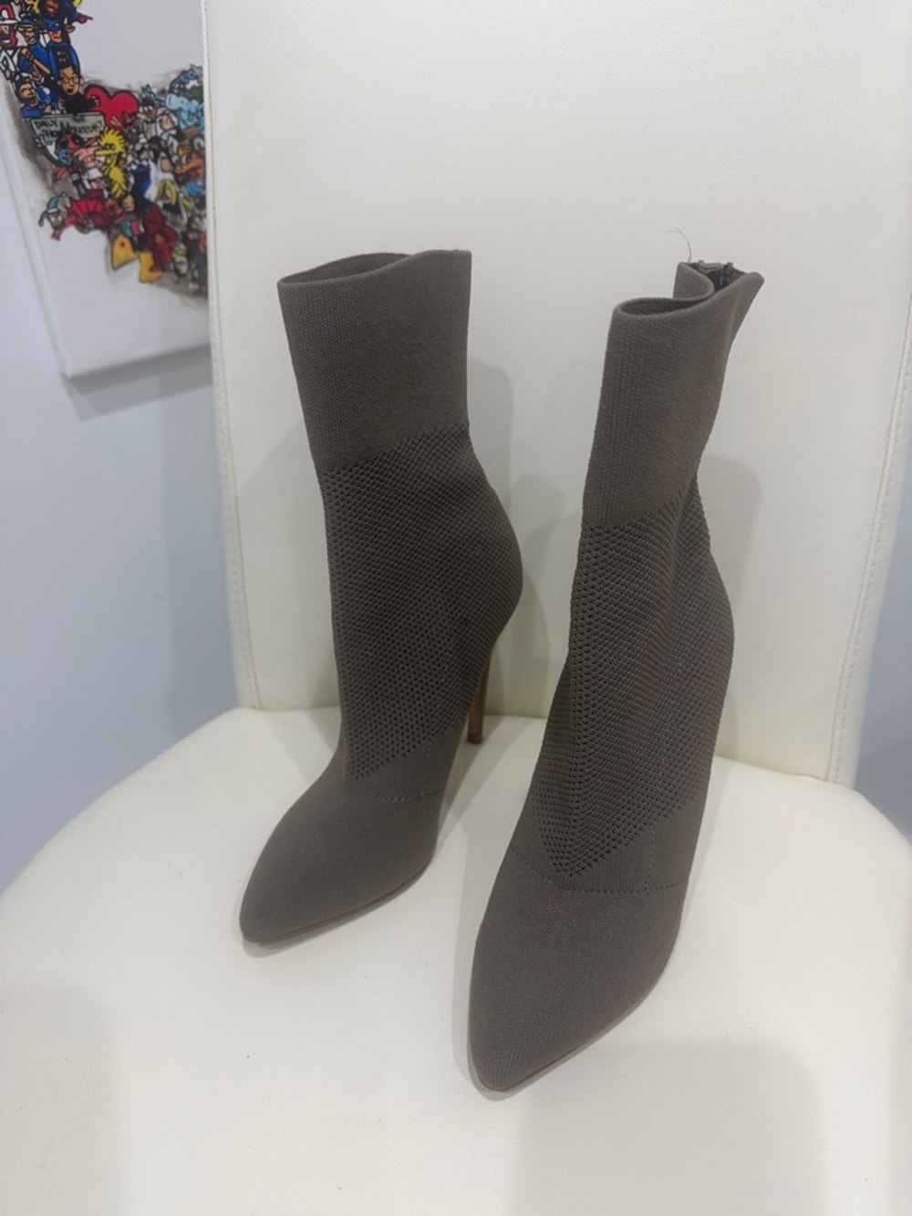 Steve Madden Taupe Knit Pointed Sock Bootie